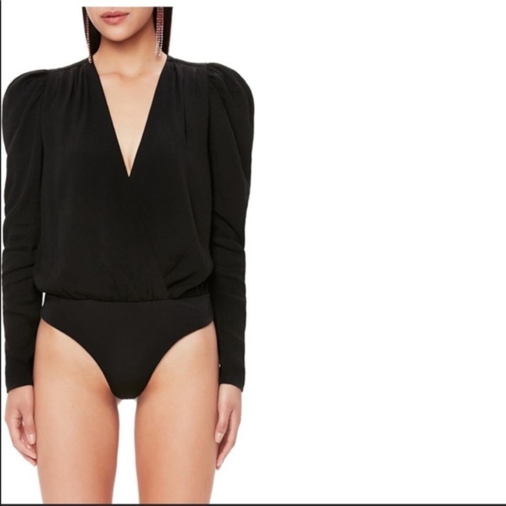 AFRM Black Long Sleeve Wrap Front Bodysuit